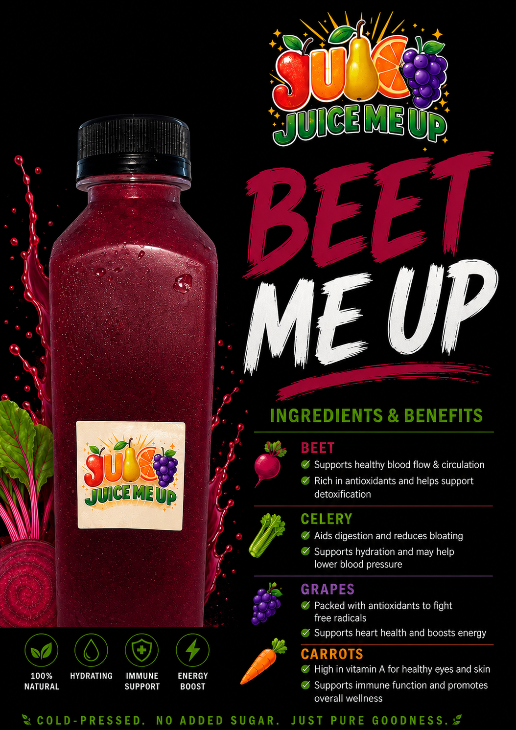 Beet Me Up — Beet, celery, grapes, carrots